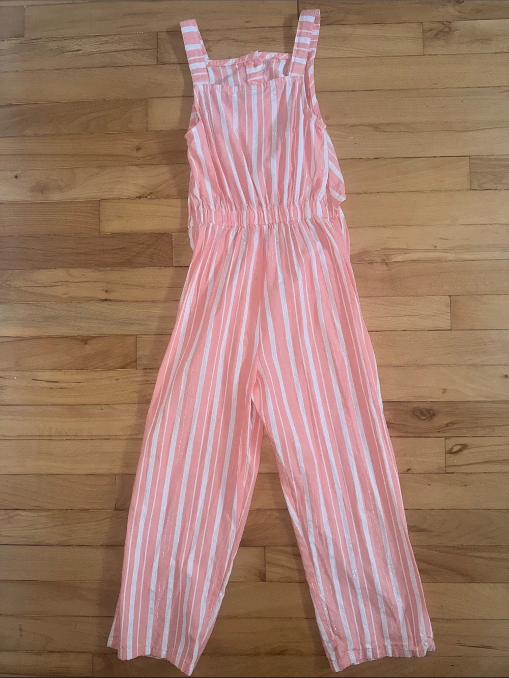 Girls Pink and White Striped One-Piece Jumpsuit Size 10